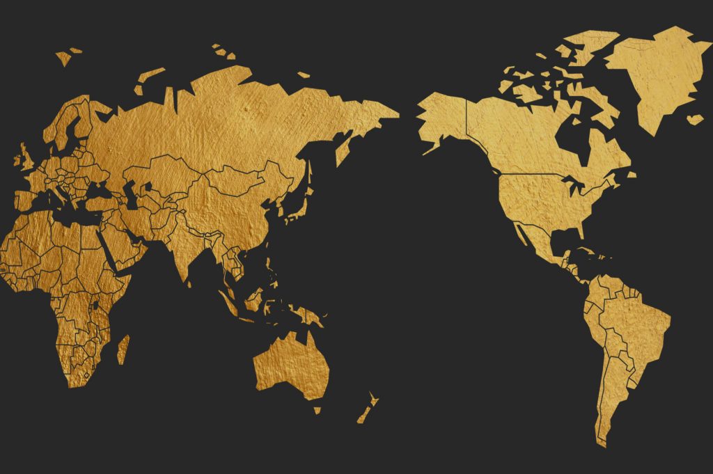 Czarno-złota mapa świata